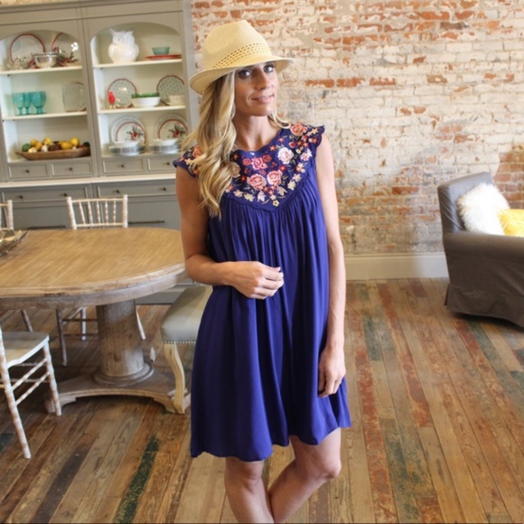 Infinity Raine Dresses & Skirts - LAST ONE! Gorgeous Blue Embroidered  Dress